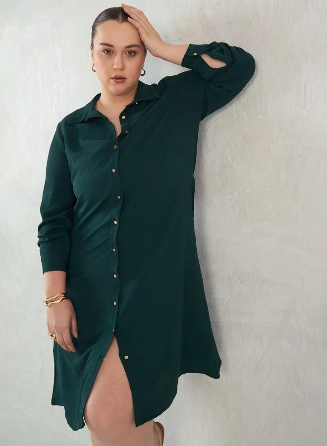 Femmella Femmella Plus Knee Length Shirt Dress with Buttons