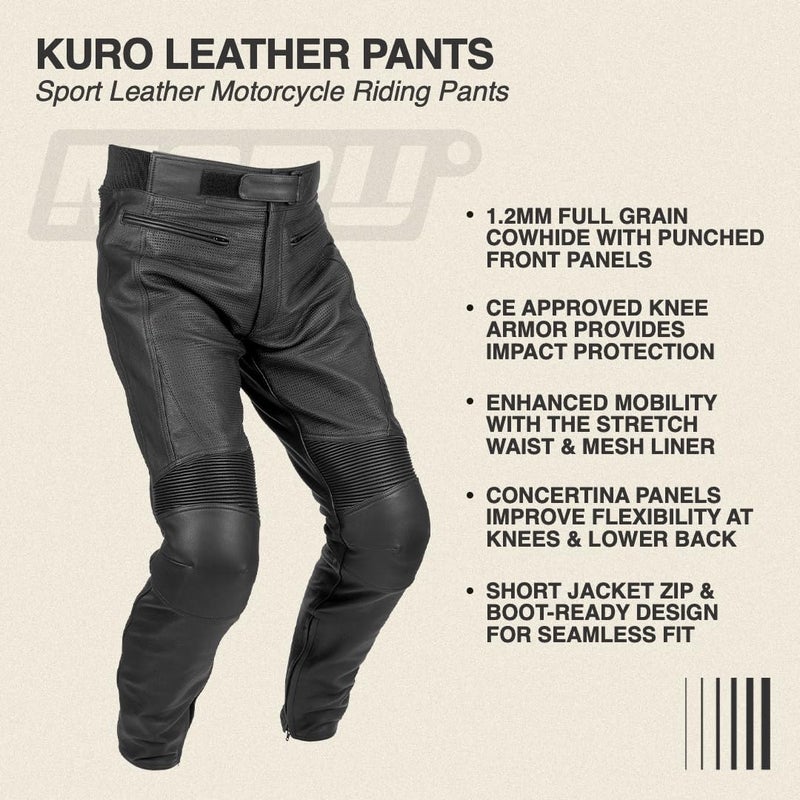 Noru Kuro Leather Motorcycle Pants Black - Image 4