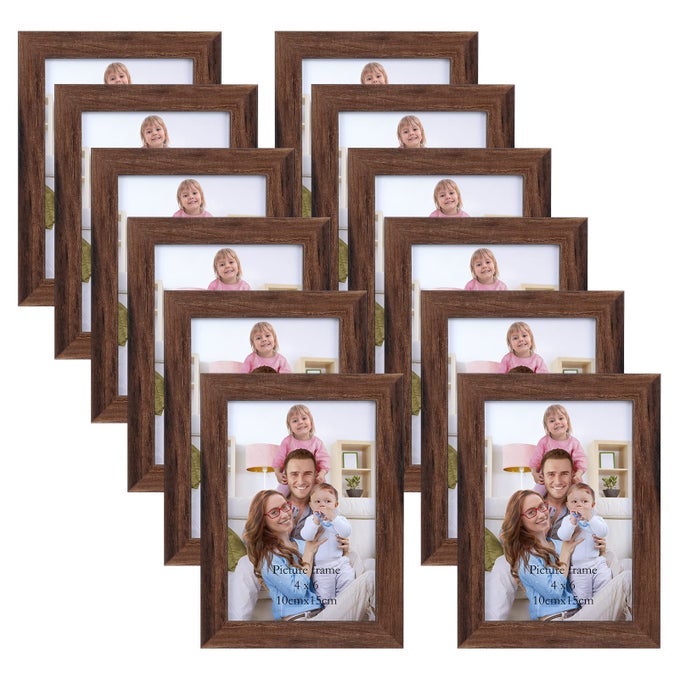 4X6 PICTURE FRAME BROWN SET OF 12 MULTI RUSTIC WALNUT WOODCOLOR 4 BY 6 PHOTO FRAMES BULK FOR WALL OR TABLETOP DISPLAY