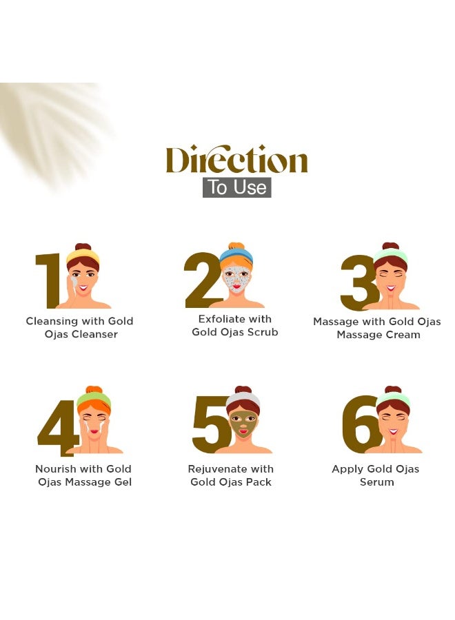 فيديك لاين مجموعة الوجه الذهبية من فيديك لاين لبشرة مشرقة ومتوهجة ذهبية جميلة مع مكونات الزعفران واللوز وخشب الصندل (منظف، مقشر، كريم، جل تدليك، عبوة، مصل)، 49 مل - Image 4