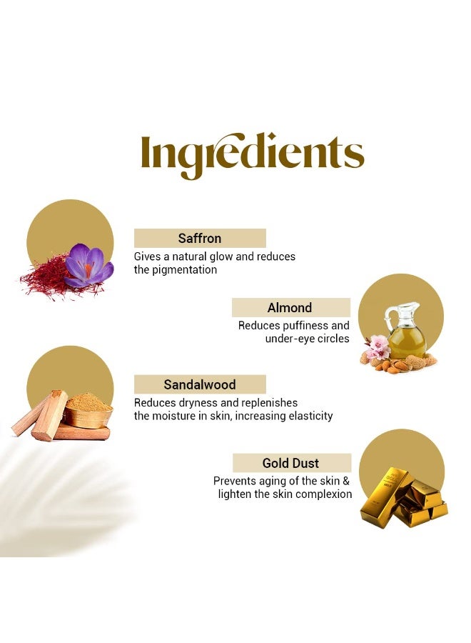 فيديك لاين مجموعة الوجه الذهبية من فيديك لاين لبشرة مشرقة ومتوهجة ذهبية جميلة مع مكونات الزعفران واللوز وخشب الصندل (منظف، مقشر، كريم، جل تدليك، عبوة، مصل)، 49 مل - Image 5
