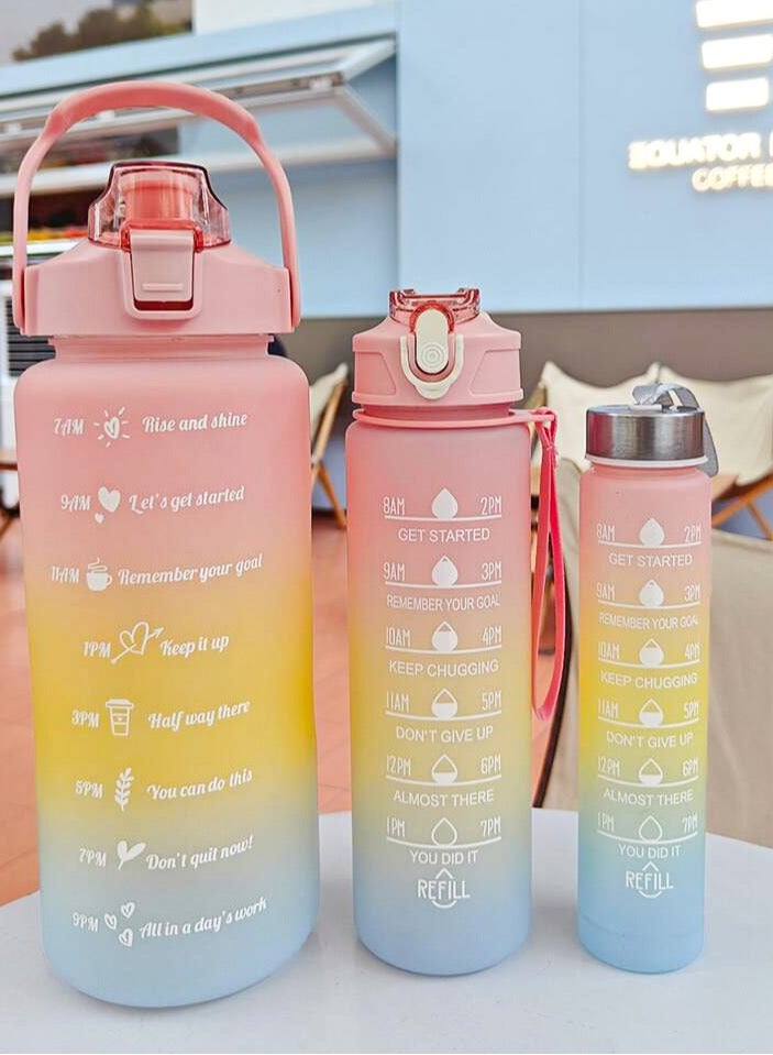 Generic Sports Water Bottles Set of 3, 2000ml+900ml+500ml BPA Free Motivational Sports Water Bottle with Time Capacity Marker Large Gym Cycling Water Bottle Cup Jug - Image 1