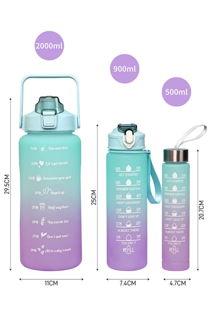 Generic Sports Water Bottles Set of 3, 2000ml+900ml+500ml BPA Free Motivational Sports Water Bottle with Time Capacity Marker Large Gym Cycling Water Bottle Cup Jug - Image 4