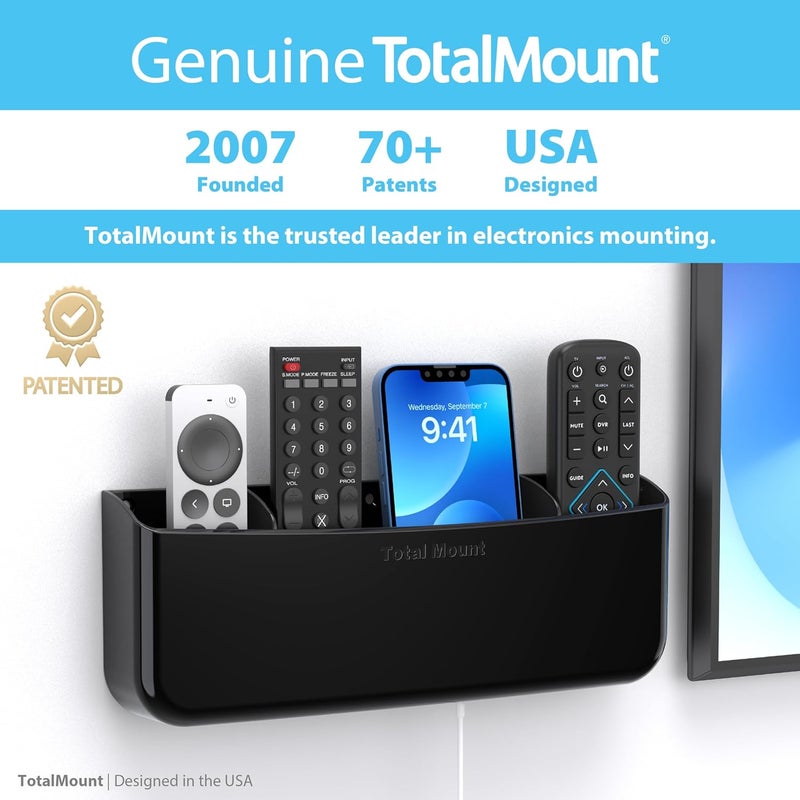 TotalMount Hole-Free Remote Holder – Eliminates the Need to Drill Holes in Your Wall (Premium Black Remote Control Holder for 5 or 6 Remotes) - Image 5