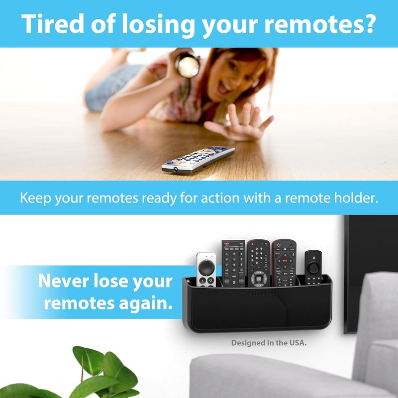 TotalMount Hole-Free Remote Holder – Eliminates the Need to Drill Holes in Your Wall (Premium Black Remote Control Holder for 5 or 6 Remotes) - Image 2