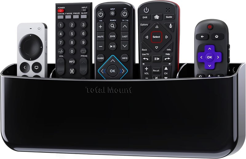 TotalMount Hole-Free Remote Holder – Eliminates the Need to Drill Holes in Your Wall (Premium Black Remote Control Holder for 5 or 6 Remotes) - Image 1