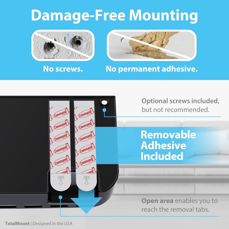 TotalMount Hole-Free Remote Holder – Eliminates the Need to Drill Holes in Your Wall (Premium Black Remote Control Holder for 5 or 6 Remotes) - Image 4