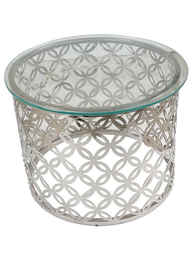 RIGID Stainless Steel Round Coffee Table with Glass Top  50x65x65cm  - Image 1