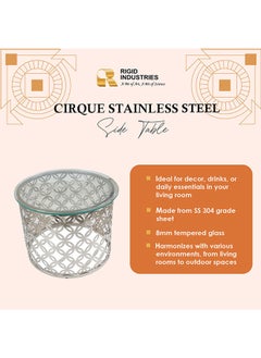 RIGID Stainless Steel Round Coffee Table with Glass Top  50x65x65cm  - Image 2