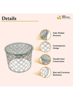 RIGID Stainless Steel Round Coffee Table with Glass Top  50x65x65cm  - Image 3