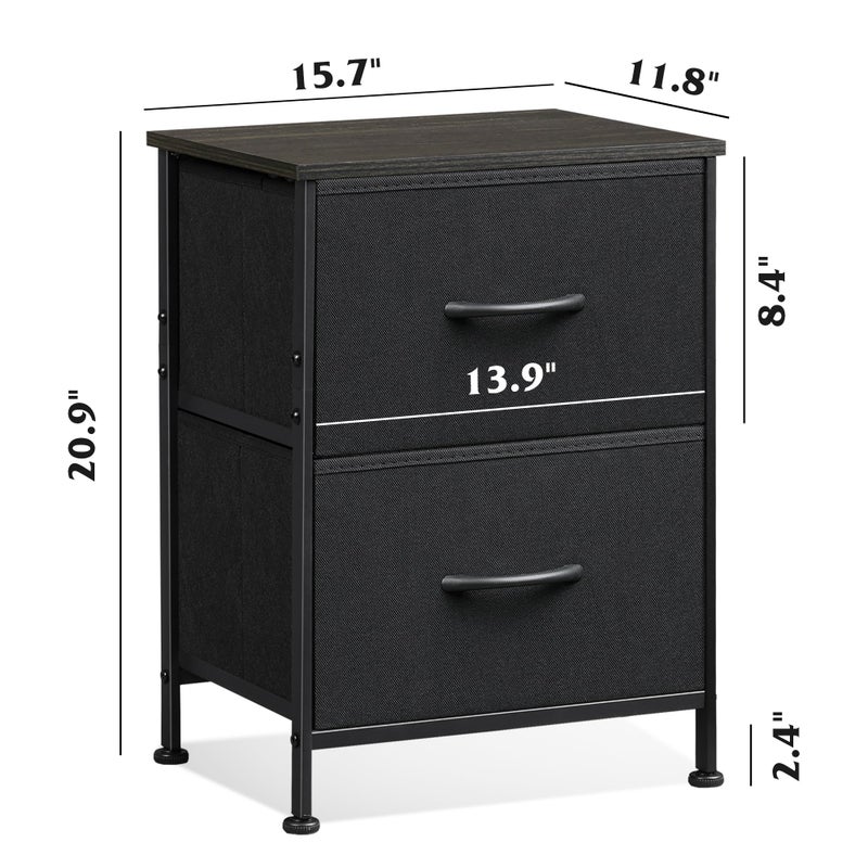WLIVE Black Night Stand, Small Dresser with 2 Drawers & Wooden Top, Nightstand with Fabric Bins, Bedside Table End Table for Bedroom, Closet, Entryway, College Dorm, Charcoal Black - Image 4