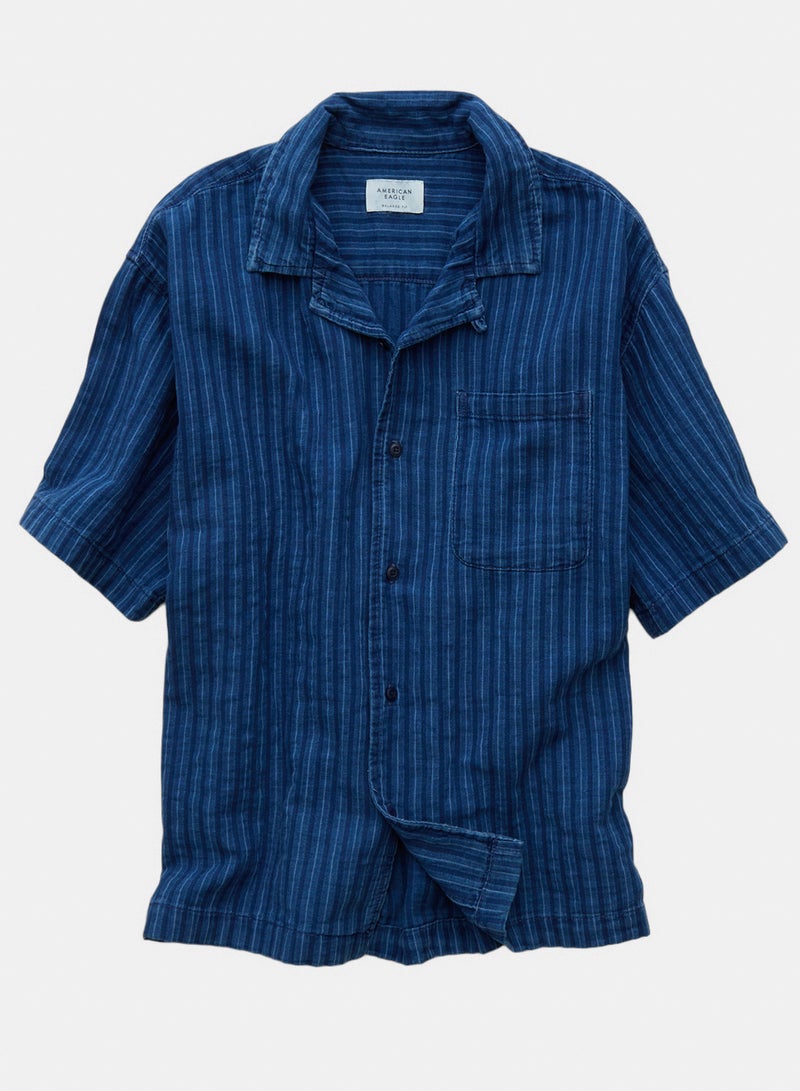 American Eagle AE Relaxed Fit Short Sleeve Camp Collar Shirt - Image 3