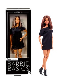 Barbie Basics Model 01 Collector Doll with Brunette Hair, Black Mini Dress & Shoes, Universal-fit Fashions, Posable Body & Swappable Doll Head  - Image 1