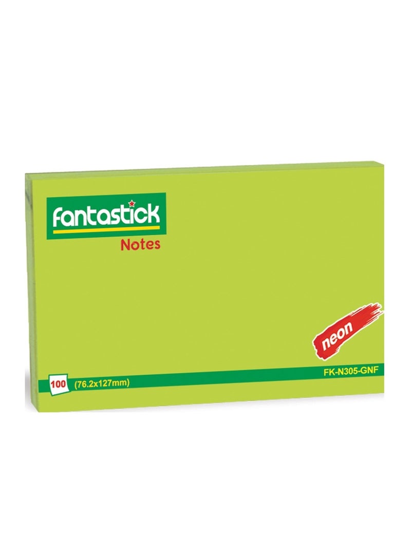 Fantastick ملاحظات لاصقة 100 قطعة بحجم 3x5 بوصة باللون الأخضر النيون - Image 1