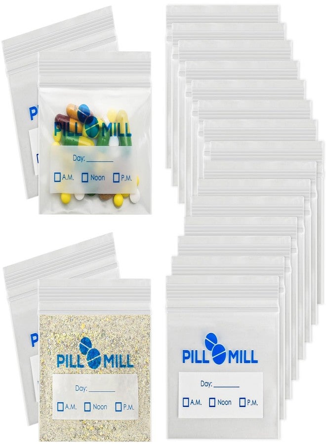 Pill Mill Pill Bag Count - Size 3" X 2" 3 Mil – Plastic Pill Organizer Bags – Small Pocket Pill Baggies – Travel Pill Pouch– Daily AM PM Medicine Storage Pouches – Locking Pill Carrier Container (100-Pack - Image 1