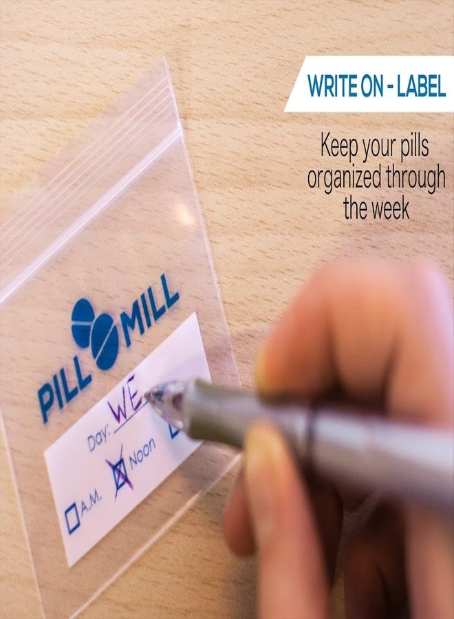 Pill Mill Pill Bag Count - Size 3" X 2" 3 Mil – Plastic Pill Organizer Bags – Small Pocket Pill Baggies – Travel Pill Pouch– Daily AM PM Medicine Storage Pouches – Locking Pill Carrier Container (100-Pack - Image 4