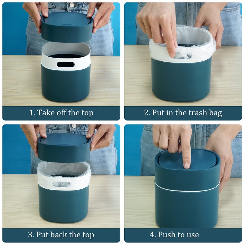 Business King Mini Desk Trash Can with Lid with Trash Bags 180 pcs Press-Top 0.5 Gallon Tiny Countertop Waste Basket Small Table Top Plastic Covered Garbage Bin for Desk Top (Blue) - Image 4