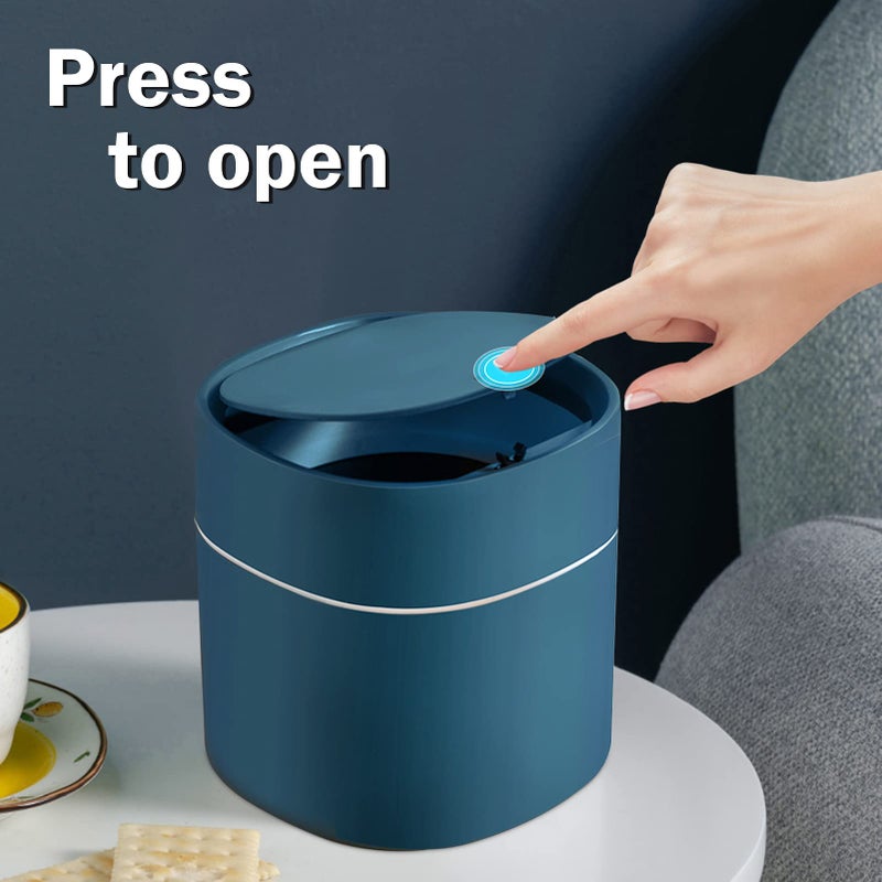 Business King Mini Desk Trash Can with Lid with Trash Bags 180 pcs Press-Top 0.5 Gallon Tiny Countertop Waste Basket Small Table Top Plastic Covered Garbage Bin for Desk Top (Blue) - Image 3