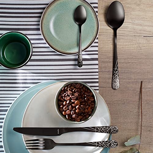 Amefa Premium Designer Stainless Steel Cutlery Set | 16 Pcs Black Spoon Fork Knife Set for Dining Table | Modern Kitchen Cutlery Set | Durable Rustproof Flatware Set - Image 2