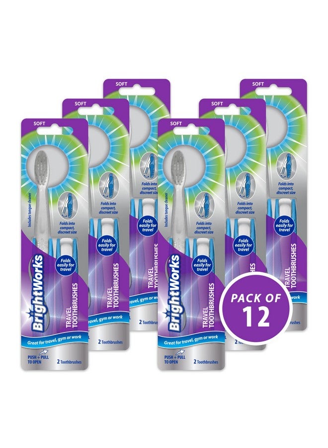 BrightWorks BrightWorks Folding Travel Toothbrush (12 Total, 6 Sets of 2) with Built-in Cover. Portable with Soft Bristles and Tongue Cleaner. for Camping, Hiking, Travel, Work, Gym, Purse, Backpack.  - Image 2