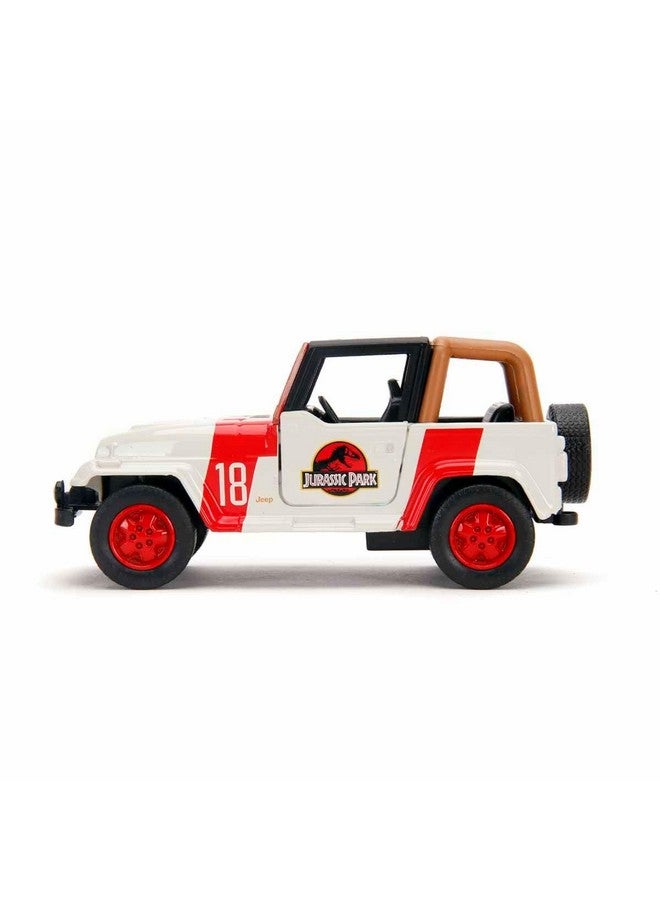 Jada Toys Jurassic World 1:32 Jeep Wrangler Die-cast Car, Toys for Kids and Adults,White/Red - Image 3