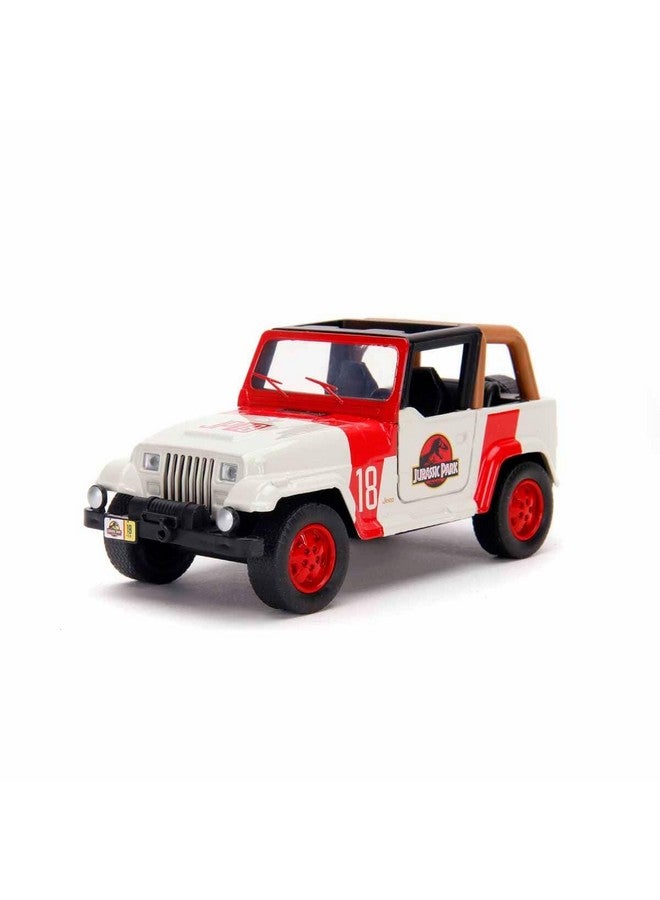 Jada Toys Jurassic World 1:32 Jeep Wrangler Die-cast Car, Toys for Kids and Adults,White/Red - Image 1