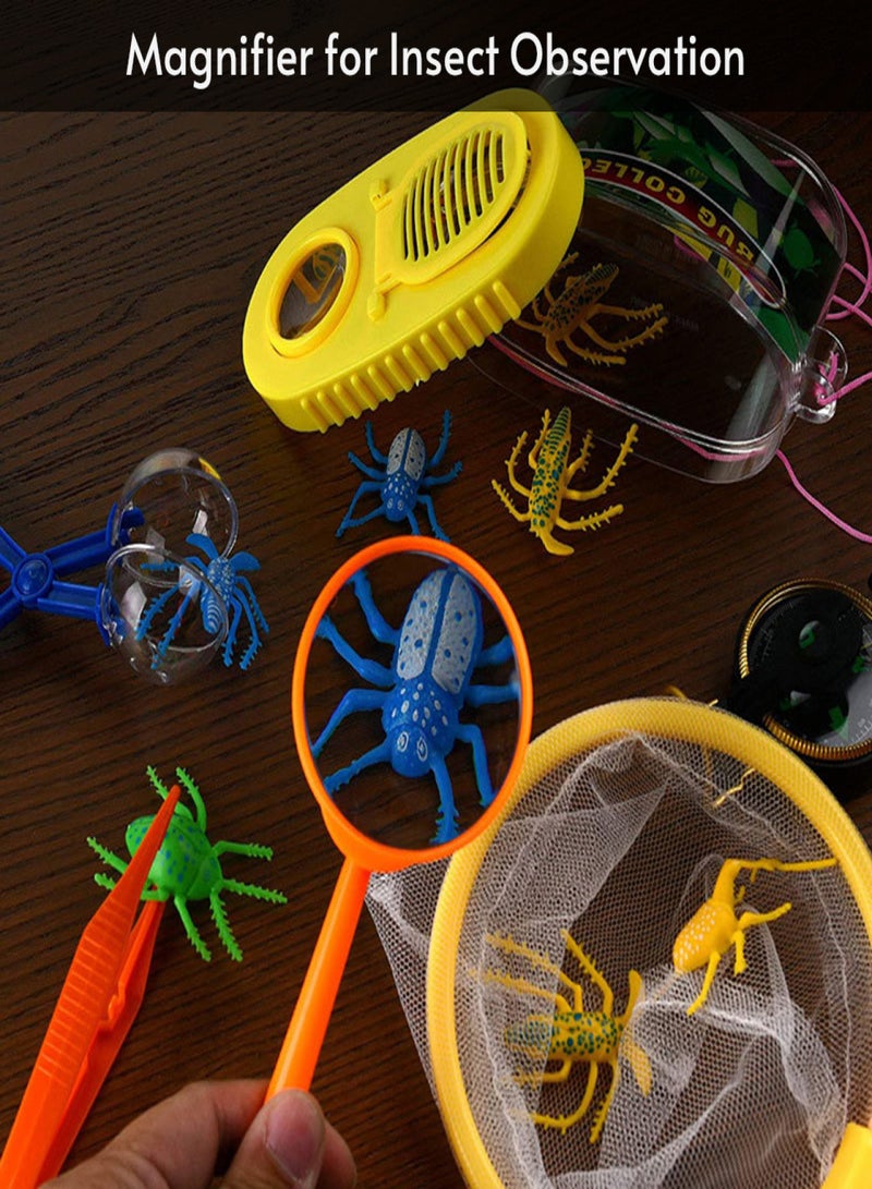 مجموعة مغامرات الأطفال، مجموعة المستكشف الخارجي، لعبة تعليمية مبكرة مع منظار، شبكة فراشة، حقيبة ظهر، قبعة، صندوق جمع الحشرات، بوصلة، صافرة، مكبر، ملقط حشرات، مصباح يدوي | برتقالي - Image 3