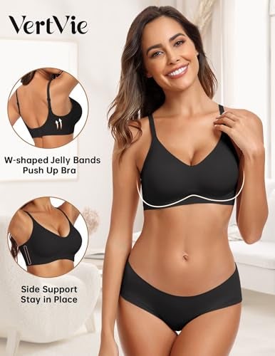Vertvie Womens Seamless Bra No Underwire Comfort Push Up Bras Buttery Soft Wireless Bralette Full Coverage Sport Everyday Bra(Black,Medium) - Image 2