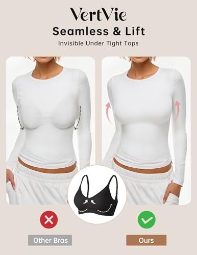 Vertvie Womens Seamless Bra No Underwire Comfort Push Up Bras Buttery Soft Wireless Bralette Full Coverage Sport Everyday Bra(Black,Medium) - Image 4