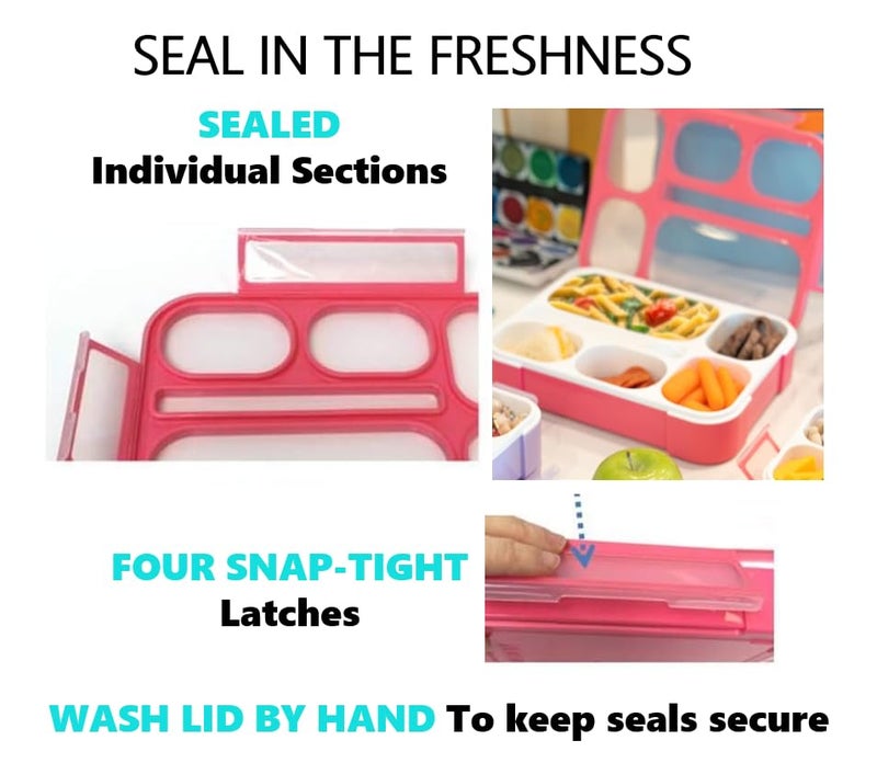 Kinsho Bento-Box Lunch-box Containers for Kids Girls Toddler Women, 6 Compartment School Portion Container Kit, Meal or Snack Boxes for School Daycare Travel, BPA-Free Pink - Image 5