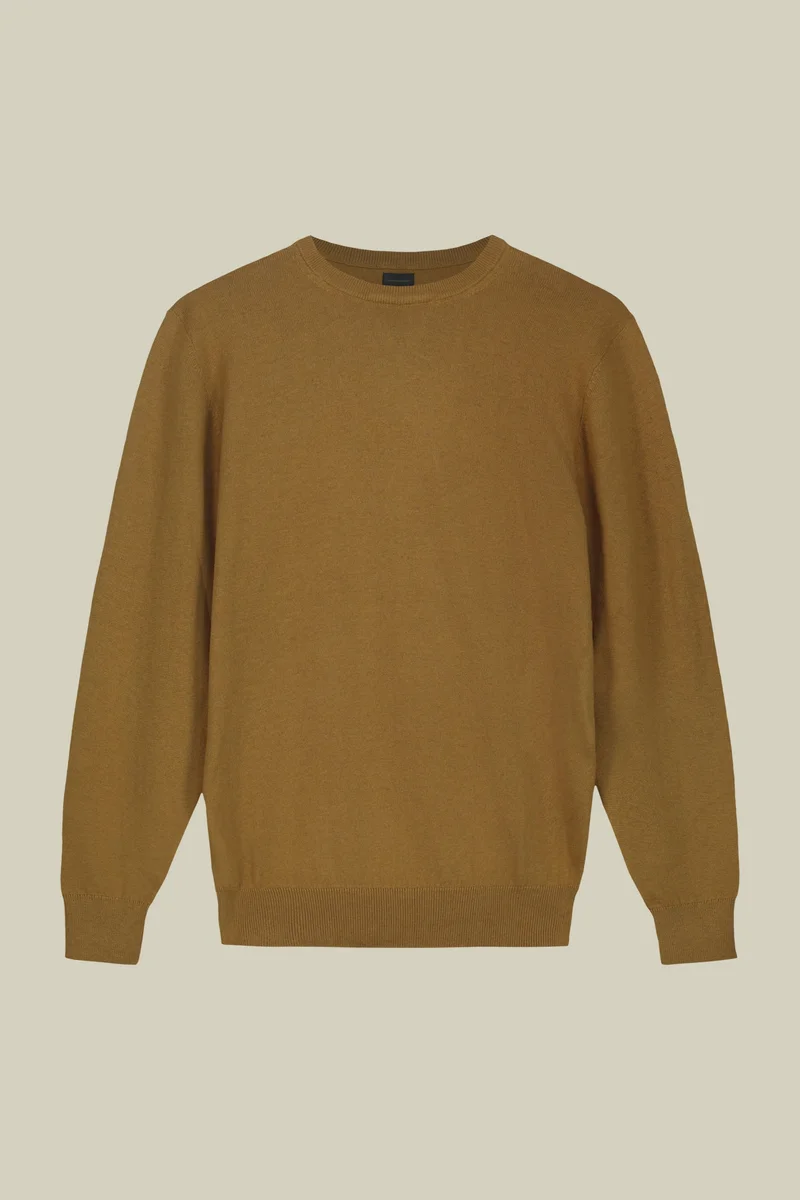 Doppelganger Men's regular fit crew neck jumper in wool and cotton - Ochre Yellow