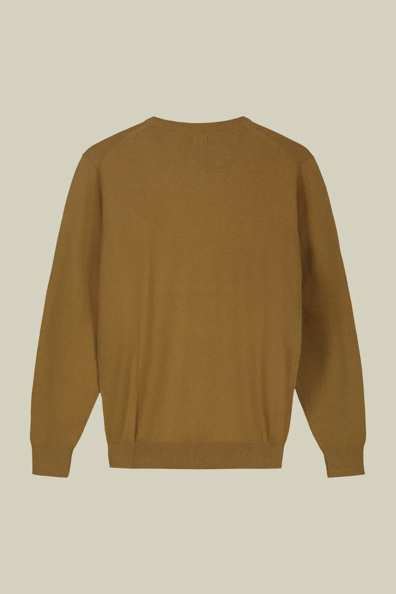 Doppelganger Yellow Men's regular fit crew neck jumper in wool and cotton - Ochre Yellow for Men | Best Price UAE