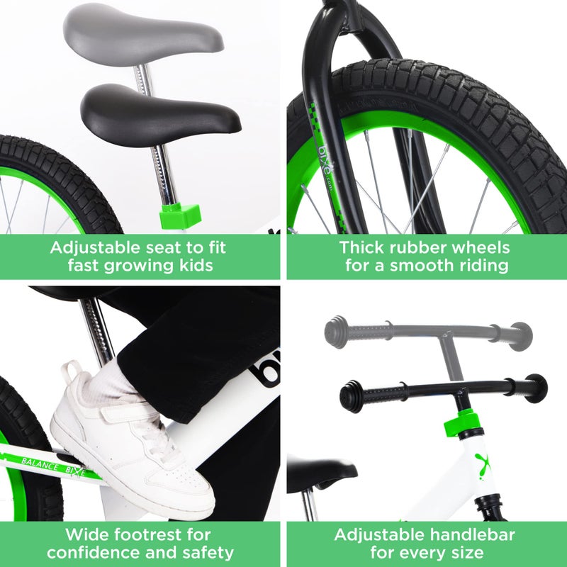 Bixe Balance Bike - 16" (40.6 cm) Big Kids' Training Bikes - Kids Balance Bike Designed for Children Ages 4 to 9 - No Pedal Push Bicycle for Boys or Girls - Green - Image 3
