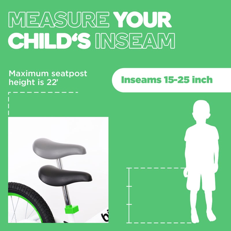 Bixe Balance Bike - 16" (40.6 cm) Big Kids' Training Bikes - Kids Balance Bike Designed for Children Ages 4 to 9 - No Pedal Push Bicycle for Boys or Girls - Green - Image 5