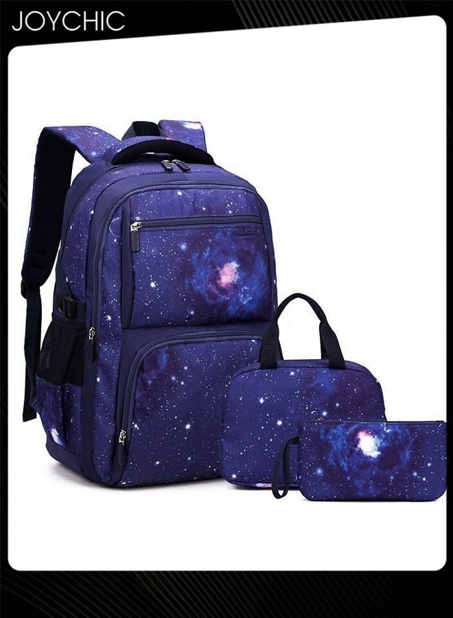 Joychic حقيبة ظهر مدرسية غير رسمية للأطفال خفيفة الوزن ومتينة حقيبة مدرسية قابلة للتنفس مجموعة حقيبة ظهر فضاء سماء مرصعة بالنجوم مع حقيبة غداء - Image 1