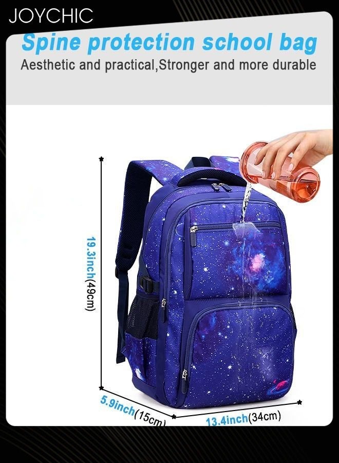 Joychic حقيبة ظهر مدرسية غير رسمية للأطفال خفيفة الوزن ومتينة حقيبة مدرسية قابلة للتنفس مجموعة حقيبة ظهر فضاء سماء مرصعة بالنجوم مع حقيبة غداء - Image 4