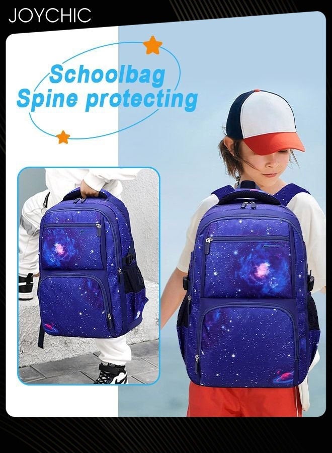 Joychic حقيبة ظهر مدرسية غير رسمية للأطفال خفيفة الوزن ومتينة حقيبة مدرسية قابلة للتنفس مجموعة حقيبة ظهر فضاء سماء مرصعة بالنجوم مع حقيبة غداء - Image 2