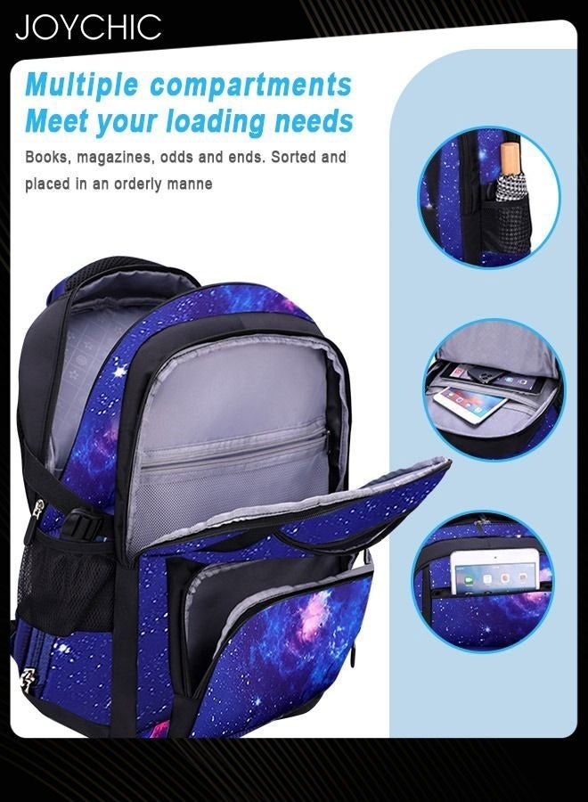 Joychic حقيبة ظهر مدرسية غير رسمية للأطفال خفيفة الوزن ومتينة حقيبة مدرسية قابلة للتنفس مجموعة حقيبة ظهر فضاء سماء مرصعة بالنجوم مع حقيبة غداء - Image 3