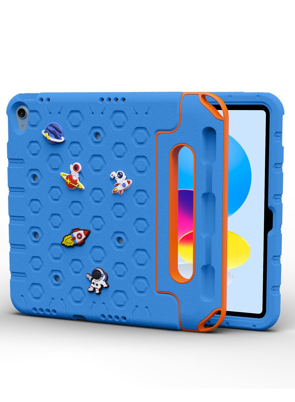 Moxedo Rugged Protective EVA Silicone Kids Case Cover, Shockproof DIY 3D Cartoon Pattern with Pencil Holder, Stand and Handle Grip Compatible for Apple iPad 2022 (10th Gen) 10.9 inch – Sky Blue