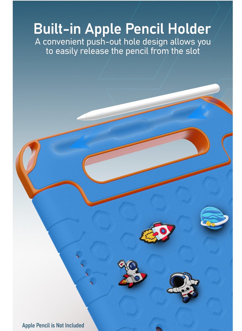 Moxedo Rugged Protective EVA Silicone Kids Case Cover, Shockproof DIY 3D Cartoon Pattern with Pencil Holder, Stand and Handle Grip Compatible for Apple iPad 2022 (10th Gen) 10.9 inch – Sky Blue - Image 4