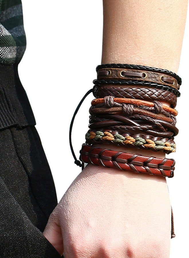 HAWAWA 6 Pcs Woven Braided Leather Adjustable Bracelet  Cool Leather Wristbands Cuff Bracelets Punk Multilayered Handmade Wrap Bracelets for Men Women - Image 5