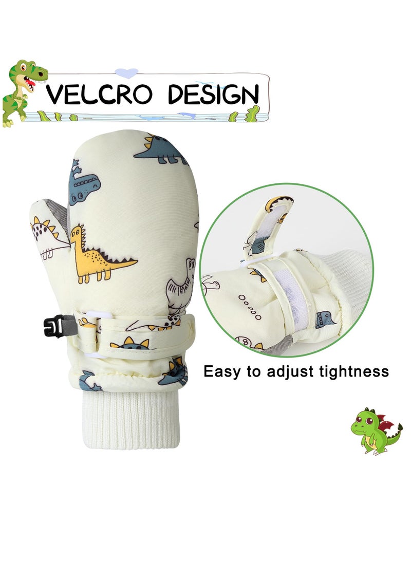 Excefore Kids Ski Gloves, Toddle Thermal Snow Waterproof Gloves, Dinosaur Pattern With Plush Lining Winter Ski Mittens for Toddlers Boys Kids Baby Outdoor Skiing Snowboarding, M Size  - Image 2