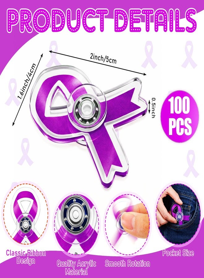 Arrowbash 100 Pcs Purple Awareness Ribbon Fidget Spinners Bulk Acrylic Alzheimer's Disease Awareness Accessories Domestic Violence Pancreatic Cancer Gifts for Society Events Charity Event Party Favors - Image 3