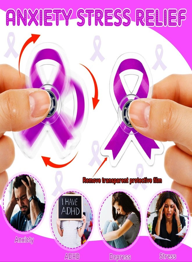 Arrowbash 100 Pcs Purple Awareness Ribbon Fidget Spinners Bulk Acrylic Alzheimer's Disease Awareness Accessories Domestic Violence Pancreatic Cancer Gifts for Society Events Charity Event Party Favors - Image 4