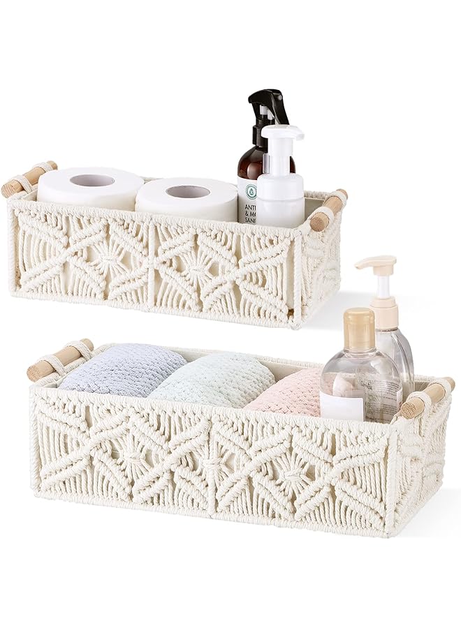 Zaboon Basket Boho Decor With Handle Decorative Storage Bins For Organizing Woven Decorative Basket With Handle For Bathroom Decor Bedroom Nursery Baskets Set (Set Of 2) - Image 1