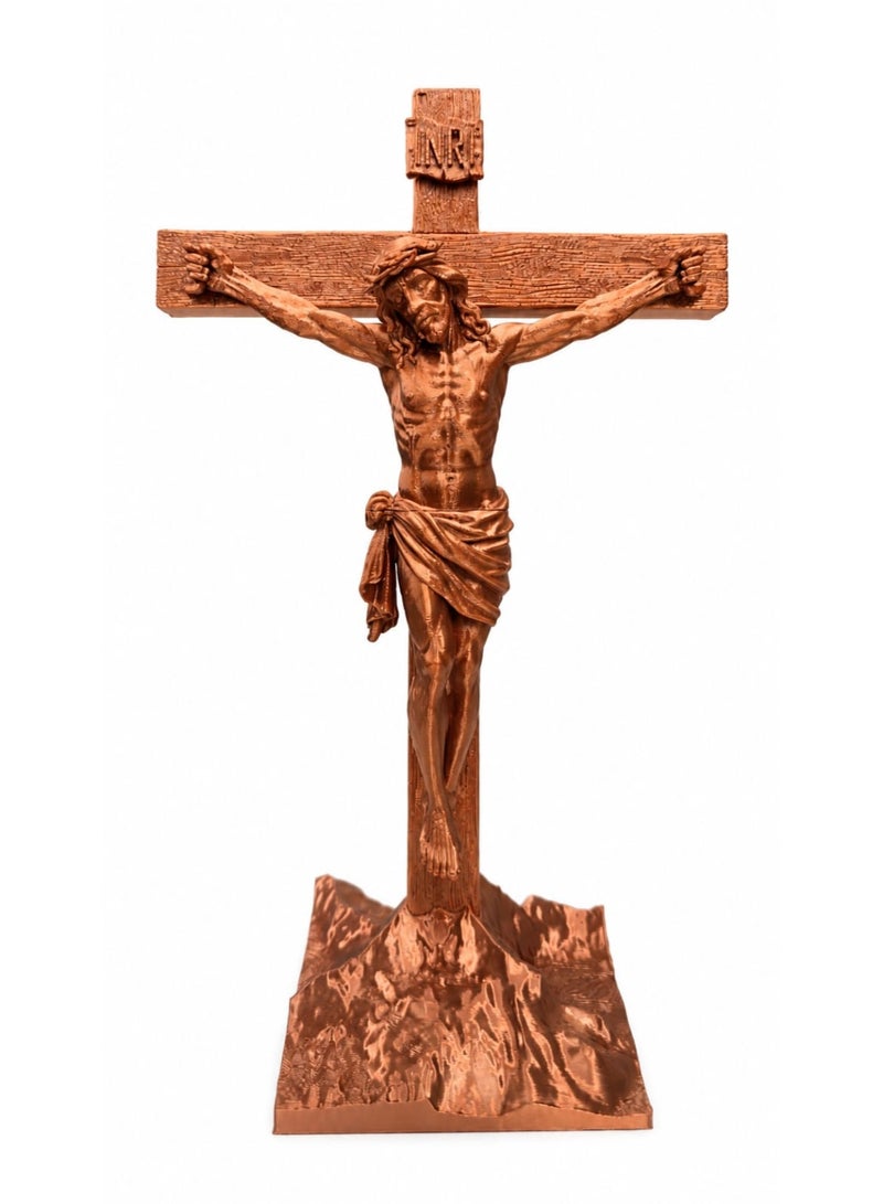 3D Printed Jesus Christ Crucifix Cross Statue (29.3cm) – Silk Copper, Wall-Mount or Freestanding - Image 2