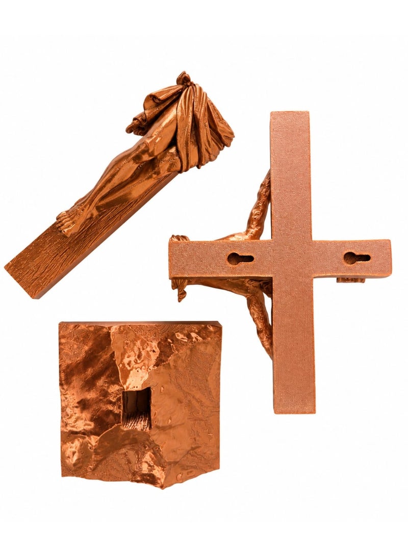 3D Printed Jesus Christ Crucifix Cross Statue (29.3cm) – Silk Copper, Wall-Mount or Freestanding - Image 5