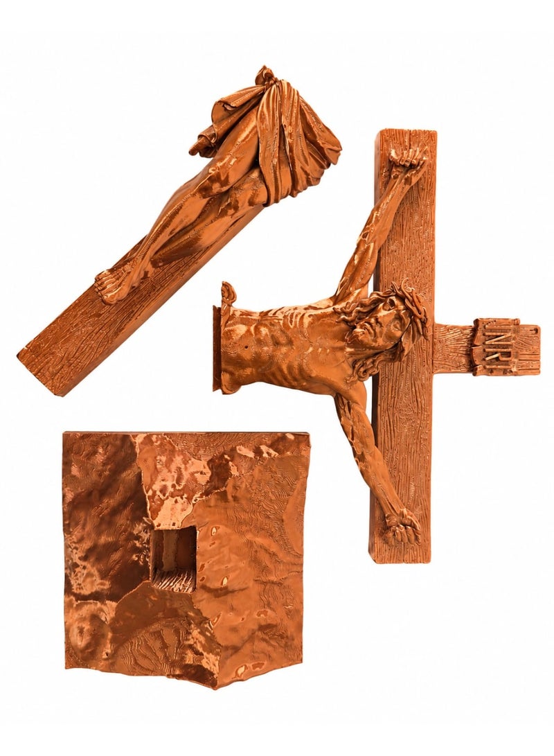 3D Printed Jesus Christ Crucifix Cross Statue (29.3cm) – Silk Copper, Wall-Mount or Freestanding - Image 4