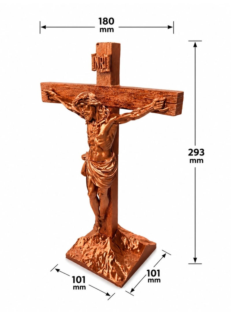 3D Printed Jesus Christ Crucifix Cross Statue (29.3cm) – Silk Copper, Wall-Mount or Freestanding - Image 3