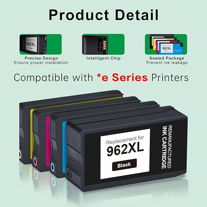 SAILNER 962XL Ink Cartridges for HP 962XL Ink Cartridges Combo Pack Work for HP Officejet Pro 9015e 9010 9025e 9015 9025 9018e 9025e 9020 Printer for HP 962 (4 Pack) - Image 5